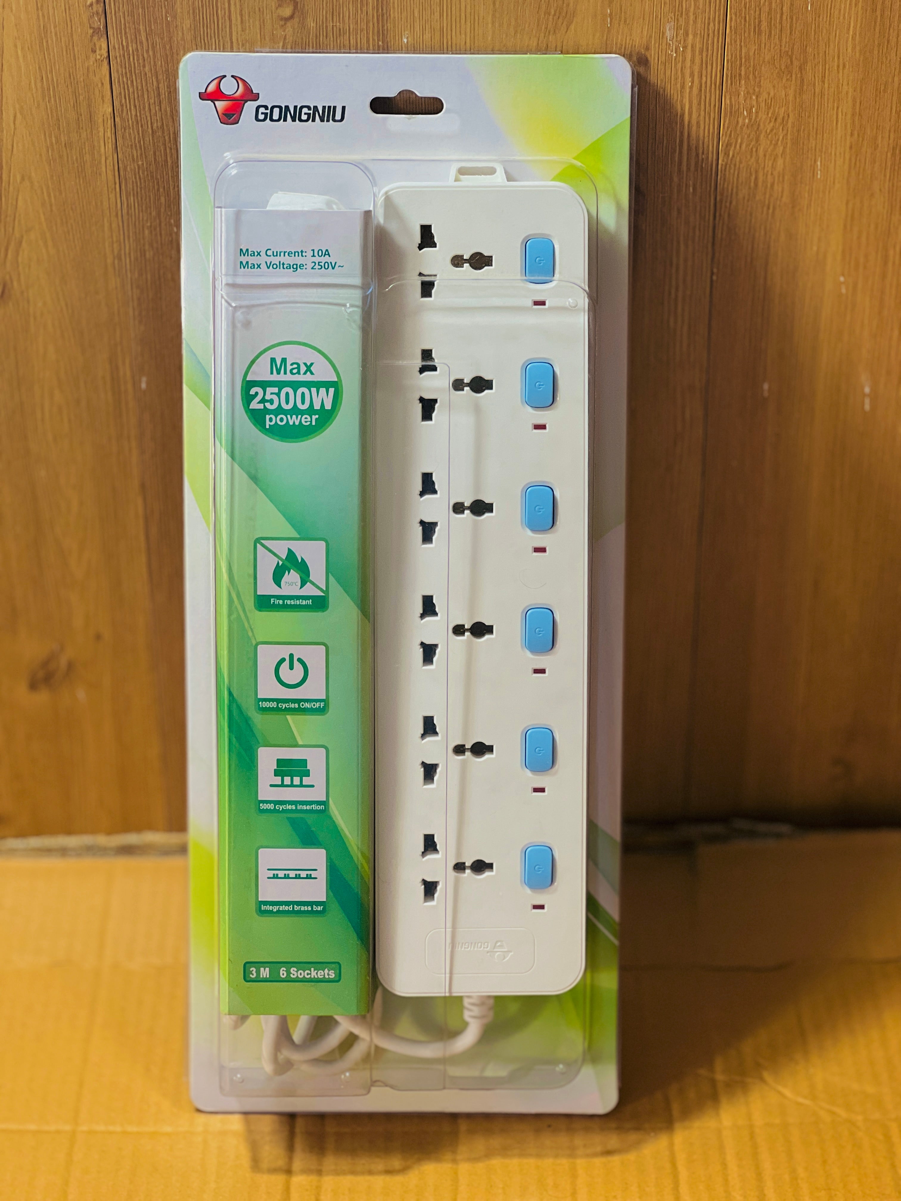 GongNiu 6 Way Safety Extension Socket