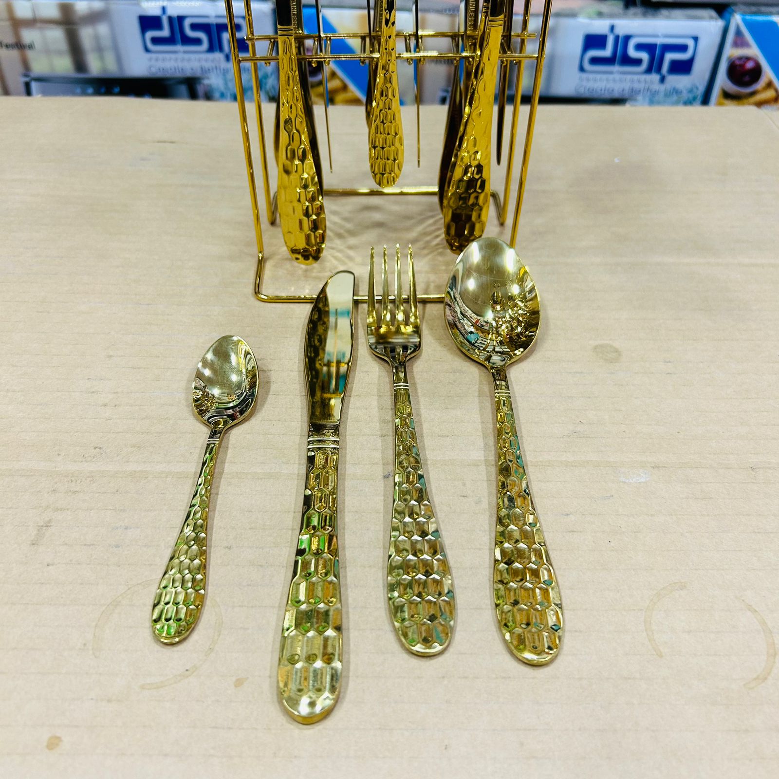 Stand Cutlery Sets 24 Pcs 6 Person Golden/White Gold/black Gold